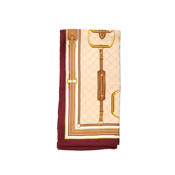 Printed Silk Twill Carré in Beige