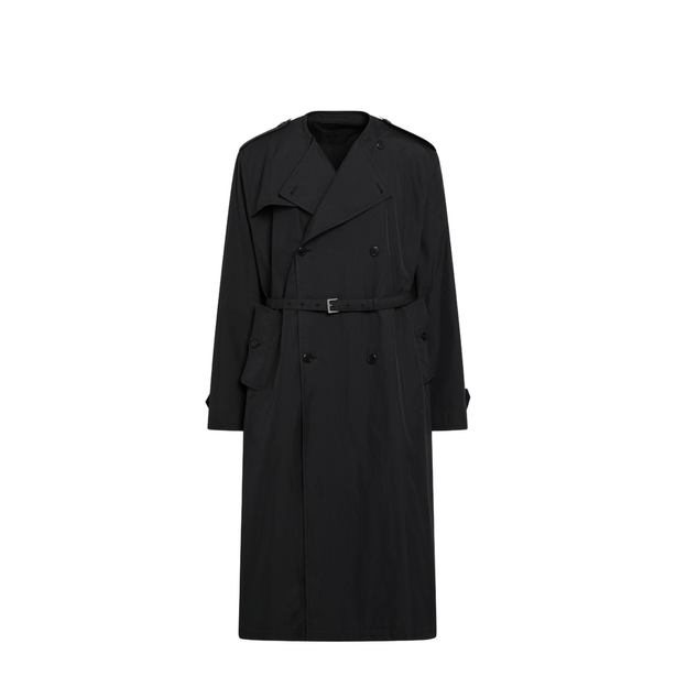 Black Double-Breasted Cotton-Blend Trench Coat