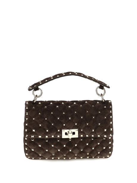 Valentino Garavani Medium Rockstud Spike suede Top Handle Bag - Ebony Brown