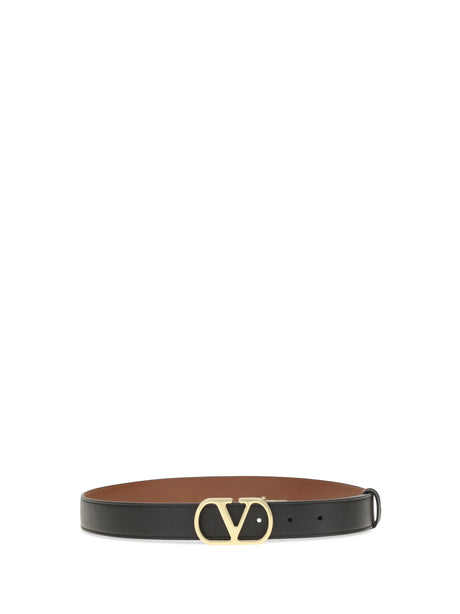 Valentino Garavani Reversible VLogo Signature Belt - Black/Deep Caramel