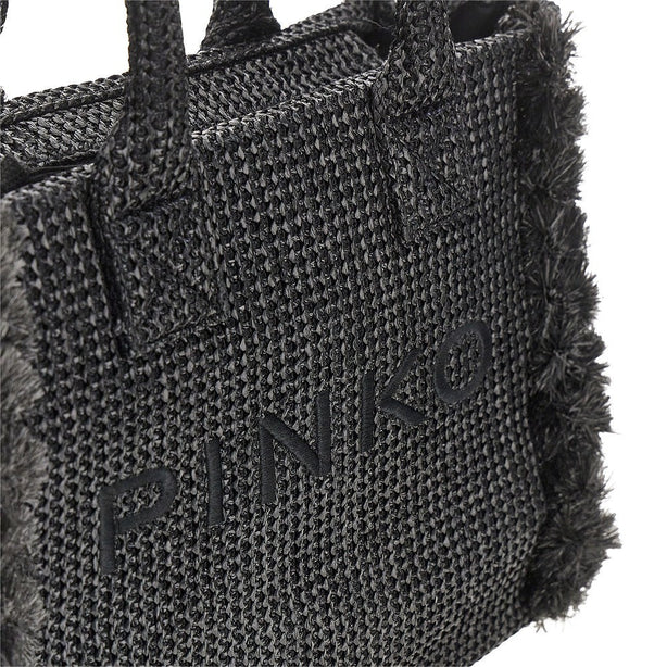 PINKO Faux raffia shopping bag with logo