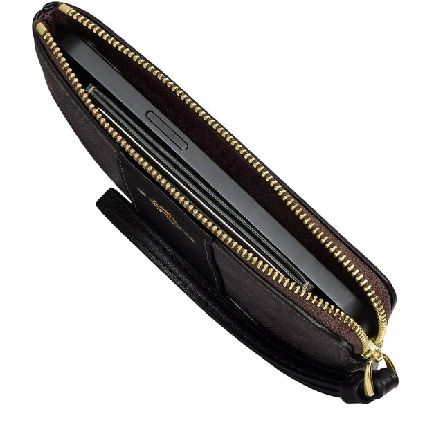 Coach Corner Zip Wristlet In Signature Canvas With Stripe - Charcoal/ Black CW854