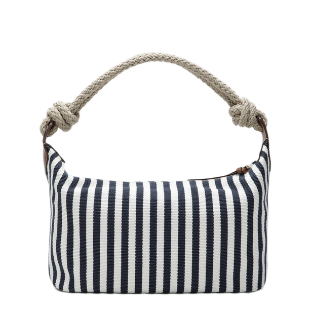 Medium Canvas Top Handle Bag - Blue/Cognac