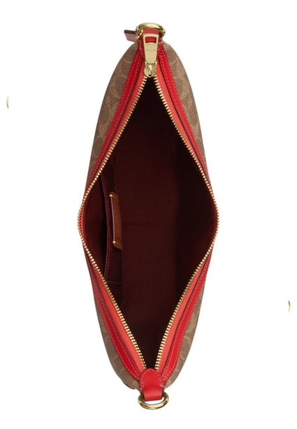 Coach Aria Shoulder Bag In Signature Canvas - Tan/Red