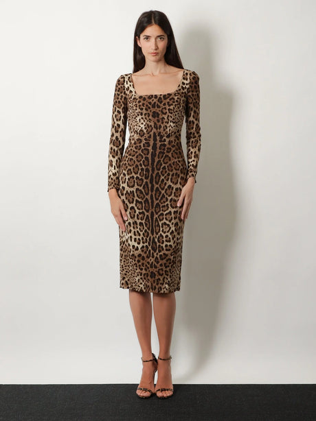 Dolce & Gabbana Midi Dress with Animal Print - Leonew