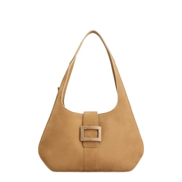 Belle Vivier Medium Suede Shoulder Bags - Camel