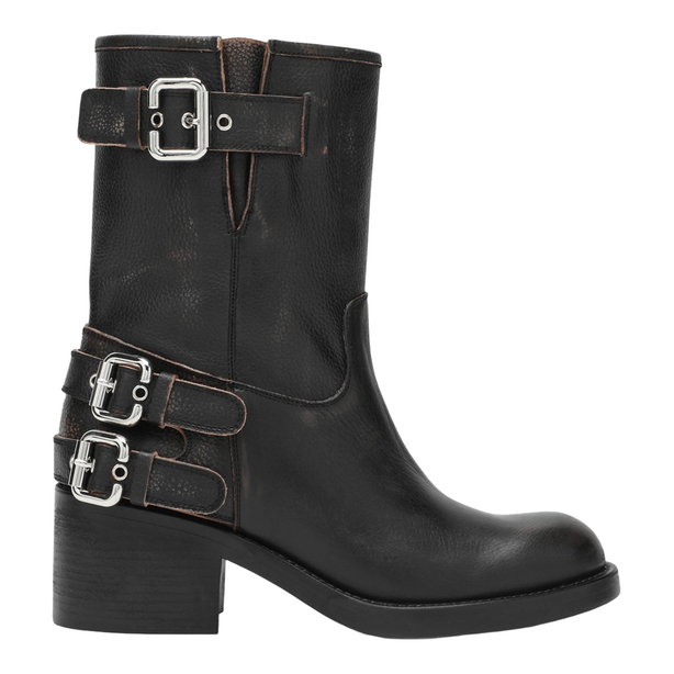Black Dakota Biker-Style Boot With Vintage Effect