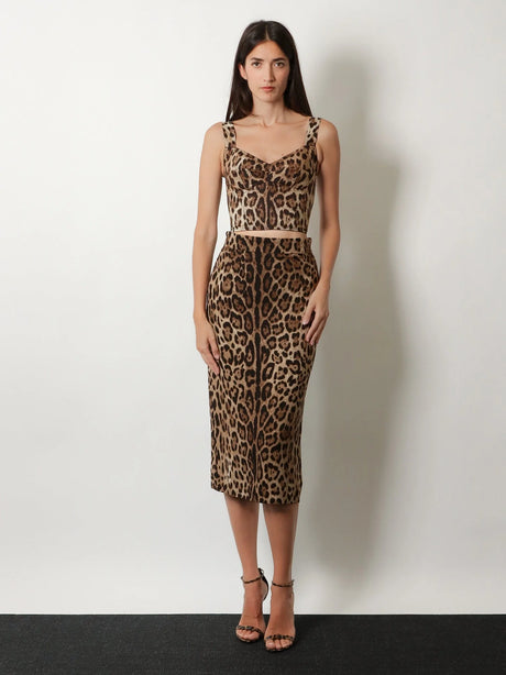Dolce & Gabbana Stretch viscose longuette skirt with animal print - Leonew