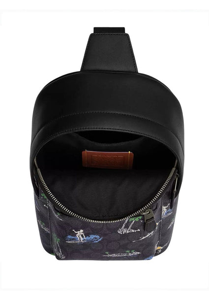Coach Mens West Pack In Signature Canvas With Surf Print - Black