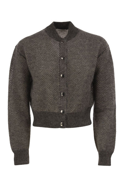 Openwork Mohair Cardigan with Shimmering Yarn
