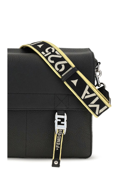Fendi Flow Mess medium Roman leather Crossbody Bag - Black