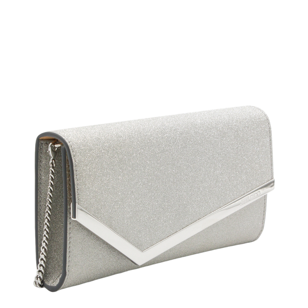 Emmie Small Fine Glitter Leather Clutch - Silver