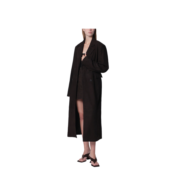 Dark Brown Double-Breasted Suede Coat