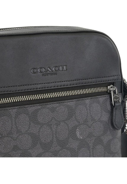 Coach Mens Houston Flight Bag In Signature Canvas - Charcoal/Black