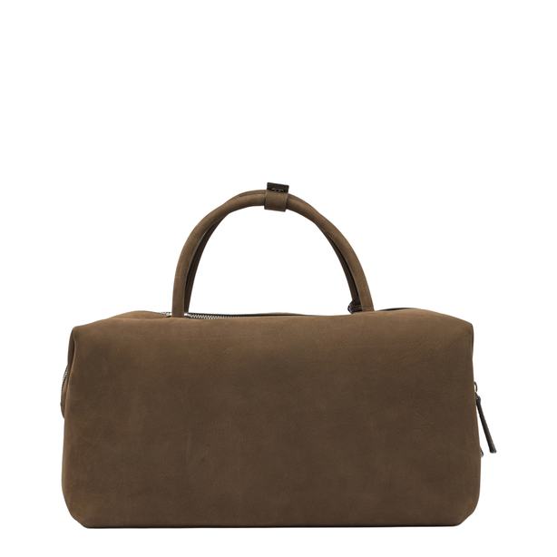 Large Nubuck Leather Boston Bag - Cocoa