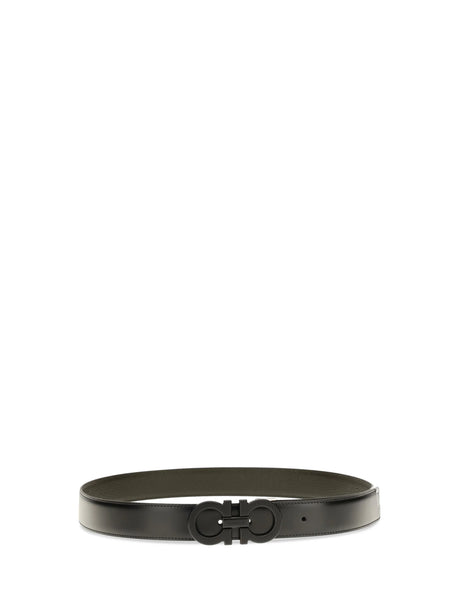 Ferragamo Reversible adjustable Belt with textured Gancini buckle - Black Bicoloured Green