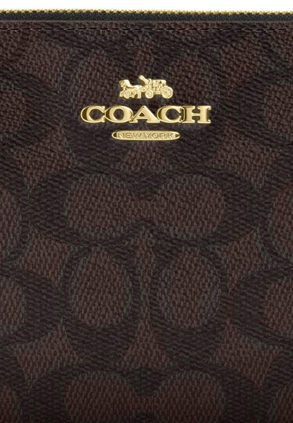 Coach Large Corner Zip Wristlet In Signature Canvas - Walnut/Black