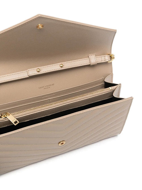 Saint Laurent Classic Cassandre Calfskin Chain Wallet - Dark Beige