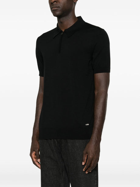 Black Knitted Quarter Zip Polo Sweater