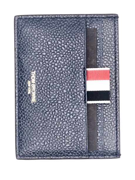 Single Card Holder with Side 4 Bar Stripes in Pebble Grain Leather