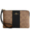 Coach Corner Zip Wristlet In Signature Canvas With Stripe - Tan/ Black CW854