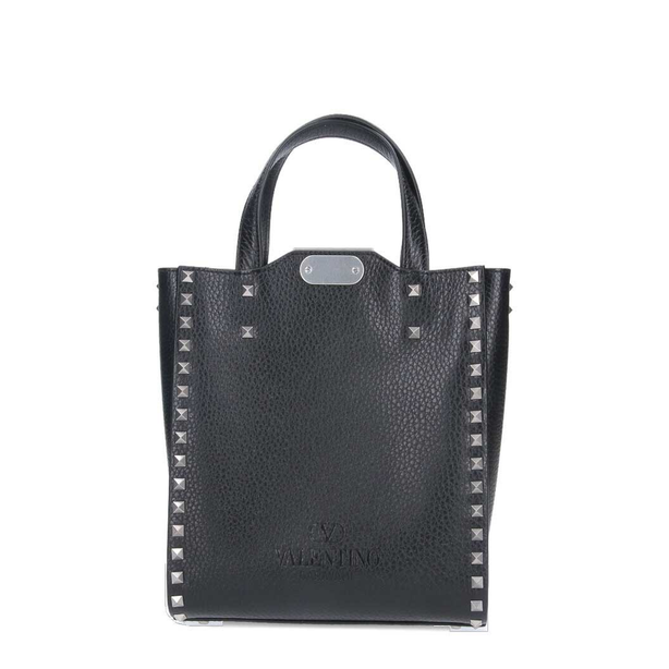 Rockstud Calf Leather Tote Bag - Nero