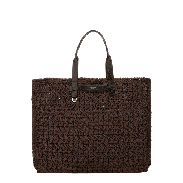 Raffia Crochet Shopper - Brown