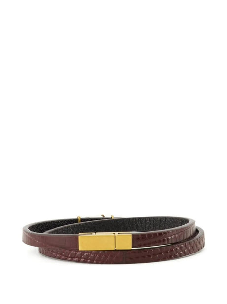 Saint Laurent Cassandre Double Wrap Leather Bracelet