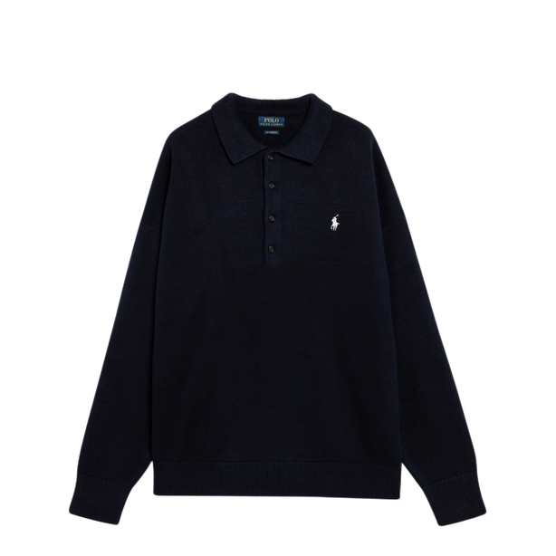 Navy Blue Polo Sweater With Flag Motif