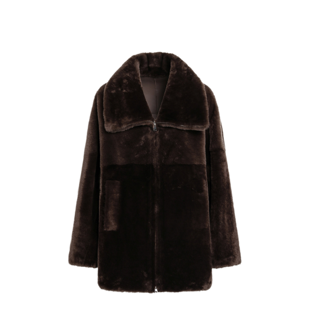 Oak Brown Zip Up Shearling Jacket
