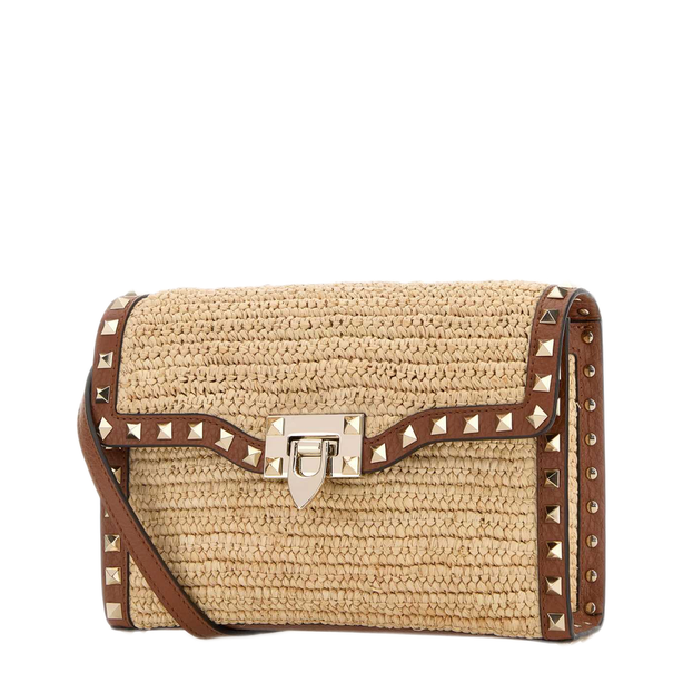 Rockstud Small Raffia Crossbody - Natural