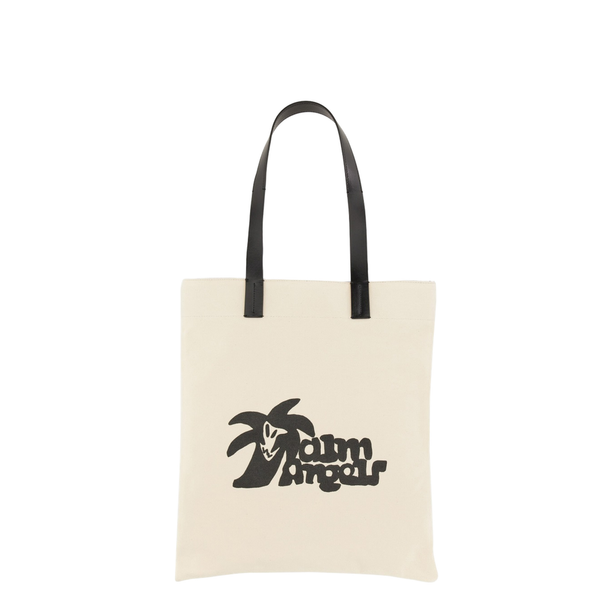 Calf Leather & Canvas Tote - White/Black