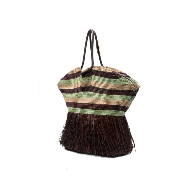 Goldentime Large Raffia Tote - Burgundy Stripe