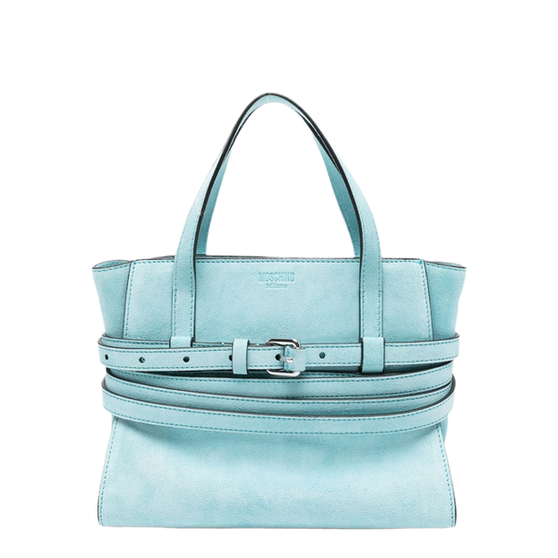 Tie Me Calfskin Tote Bag - Teal Blue