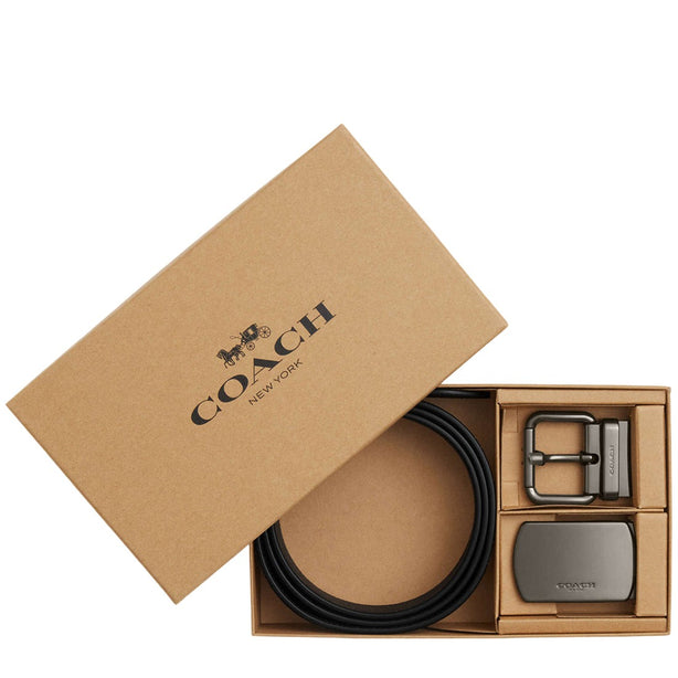 Coach Boxed Roller Buckle Cut-To-Size Reversible Belt, 38MM - Tan Charcoal CDL90