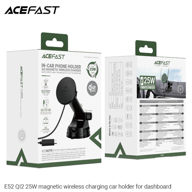 Acefast E52 QI2 25W Magnetic Wireless Charging Car Holder For Dashboard - Black