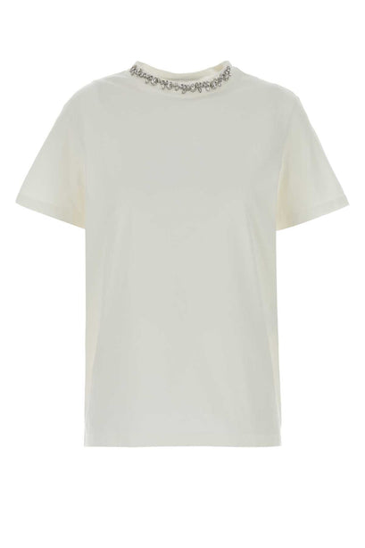 Vintage White Cotton T-Shirt with Rhinestone Embroidery
