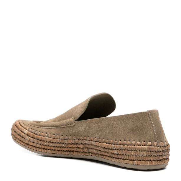 Rio Loafers In Suede And Raffia Stone Grey