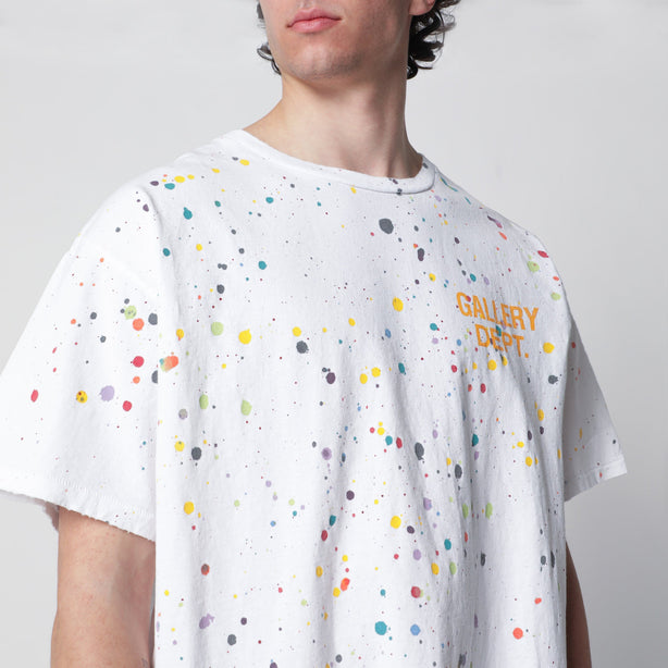 White T Shirt With Logo Print And Splashes
