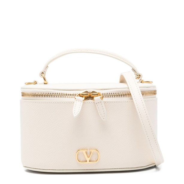 VLogo Signature Mini Grainy Calfskin Vanity Bag - Light Ivory