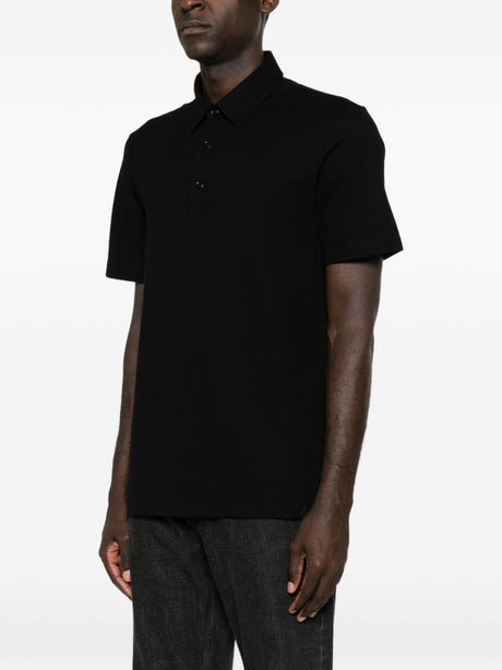 Black Pique Weave Front Button Placket