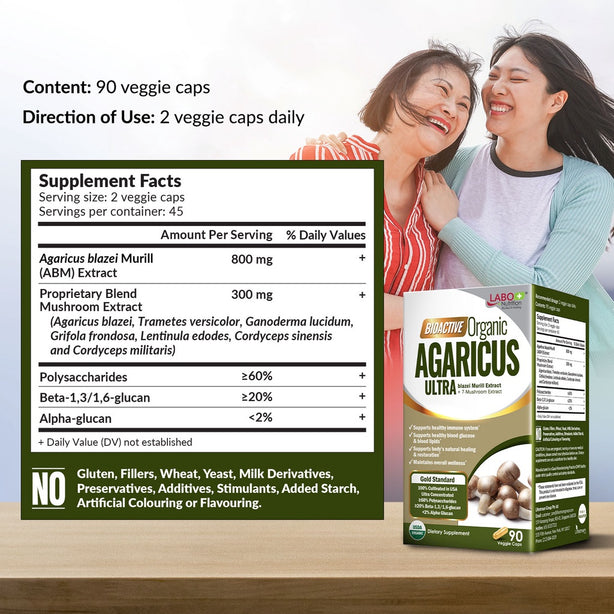 LABO Nutrition Bioactive Organic Agaricus Ultra +7 Mushroom Extracts for Immune