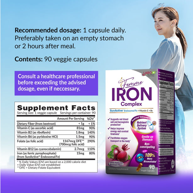 LABO Femme Iron Complex Supplement Gentle on Stomach no Constipation Vegan