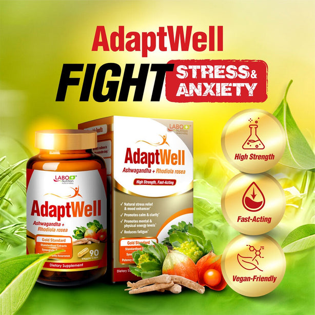 LABO Nutrition AdaptWell Ashwagandha Rhodiola Rosea Extract Reduce Stress Relax
