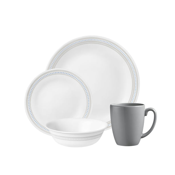CORELLE 16pc Dinnerware Set – Jacquard Band Blue