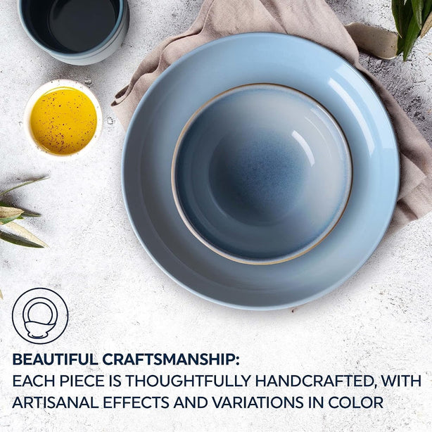 CORELLE 12pc Handcrafted Stoneware Dinnerware Set – Nordic Blue