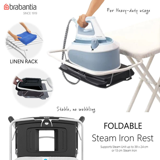 Brabantia PerfectFlow Ironing Board, Foldable Steam Generator Rest & Linen Rack, C, 124 x 45 cm