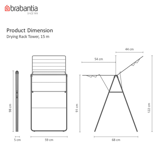 Brabantia Hangon Clothes Drying Rack, Stainless-steel, 15 m Capacity