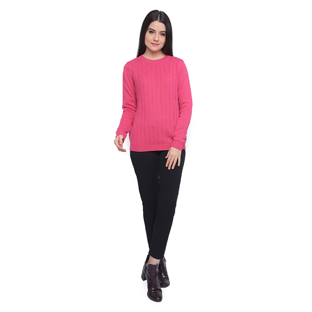 Ladies Round Neck Fancy Cable Sweater