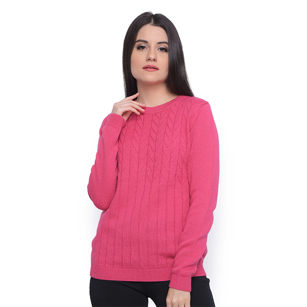 Ladies Round Neck Fancy Cable Sweater